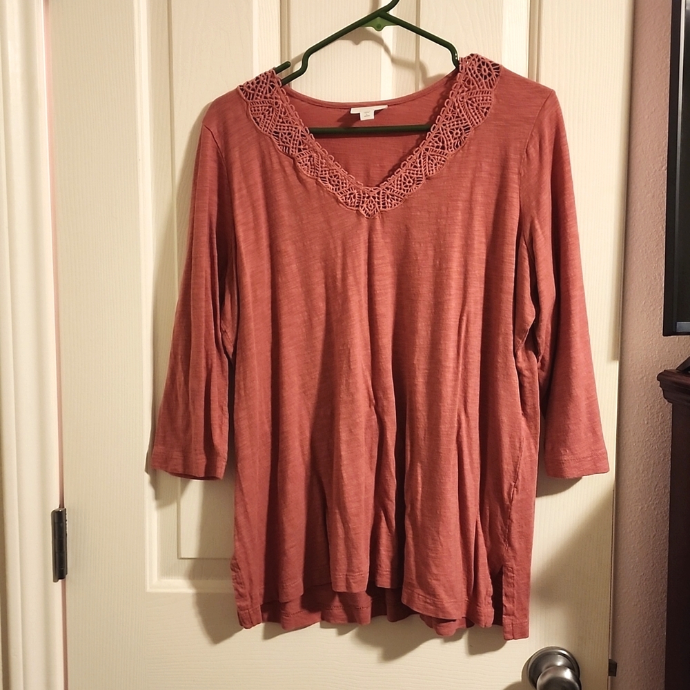 Large J. Jill Pink 3/4 Sleeves Tee